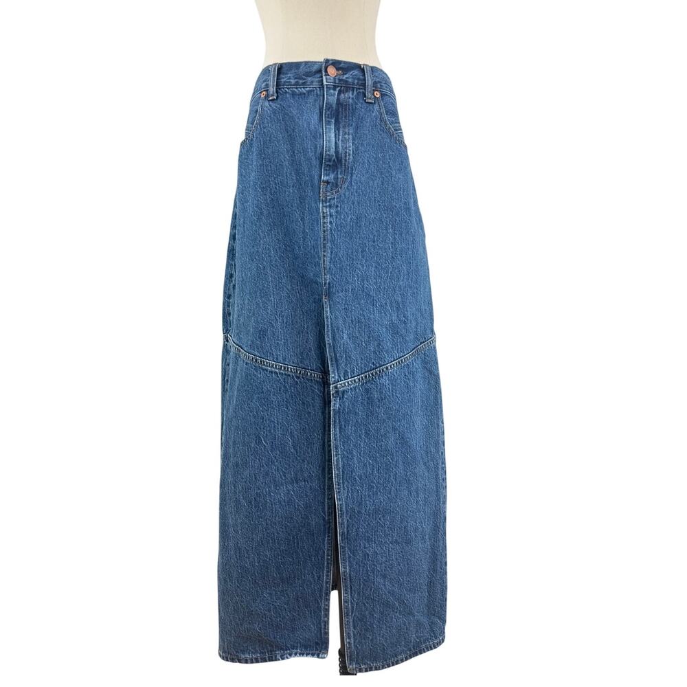 Madewell Women’s 29 Blue Denim Maxi Skirt Front Slit 90s Inspired